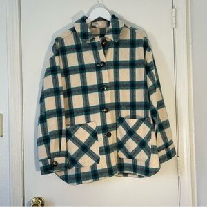 Ott Oversized Plaid Shacket Chore Coat Teal Cream M/L cabin fall cotttagecore